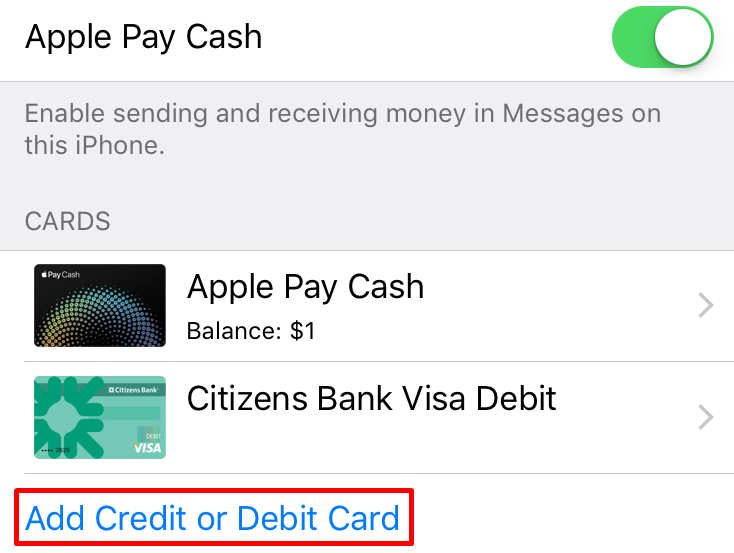 Add Card Apple Pay Cash