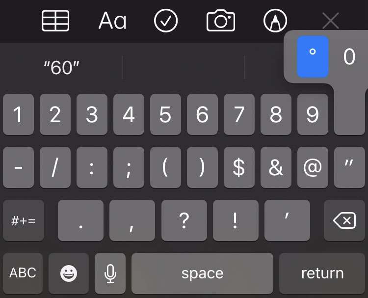 Degree symbol iPhone keyboard