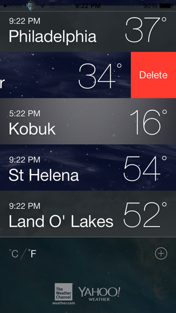 How to remove a city from the iOS 7 weather app