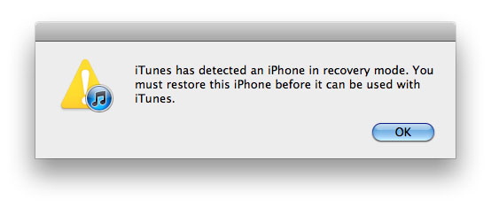 iPhone in recovery mode iTunes