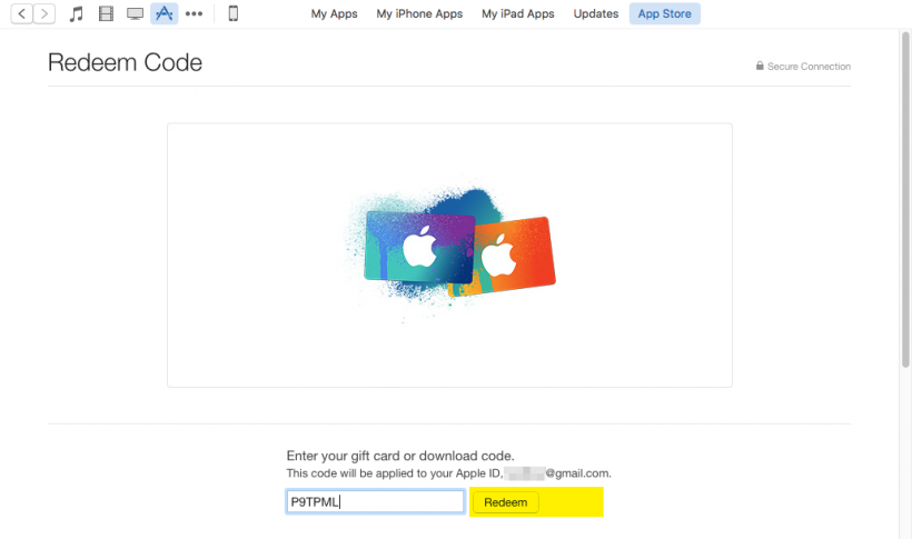 Redeem app promo code iTunes