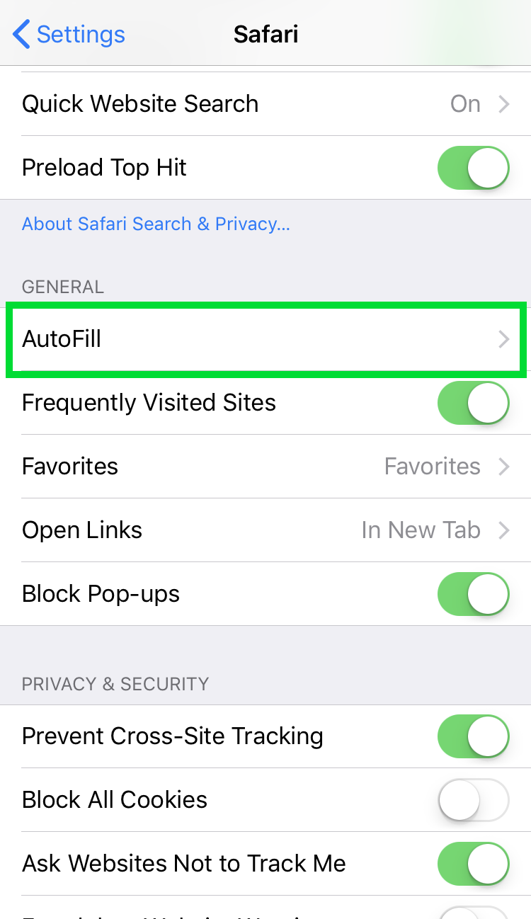 AutoFill Settings iOS