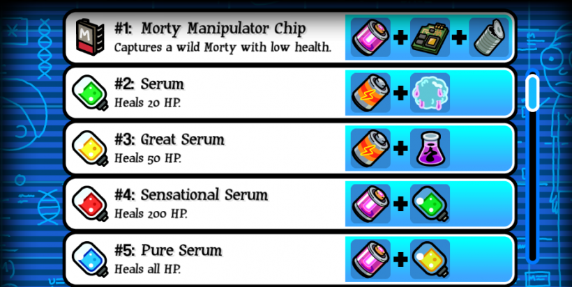 Pocket Mortys Crafting Recipes 1-5