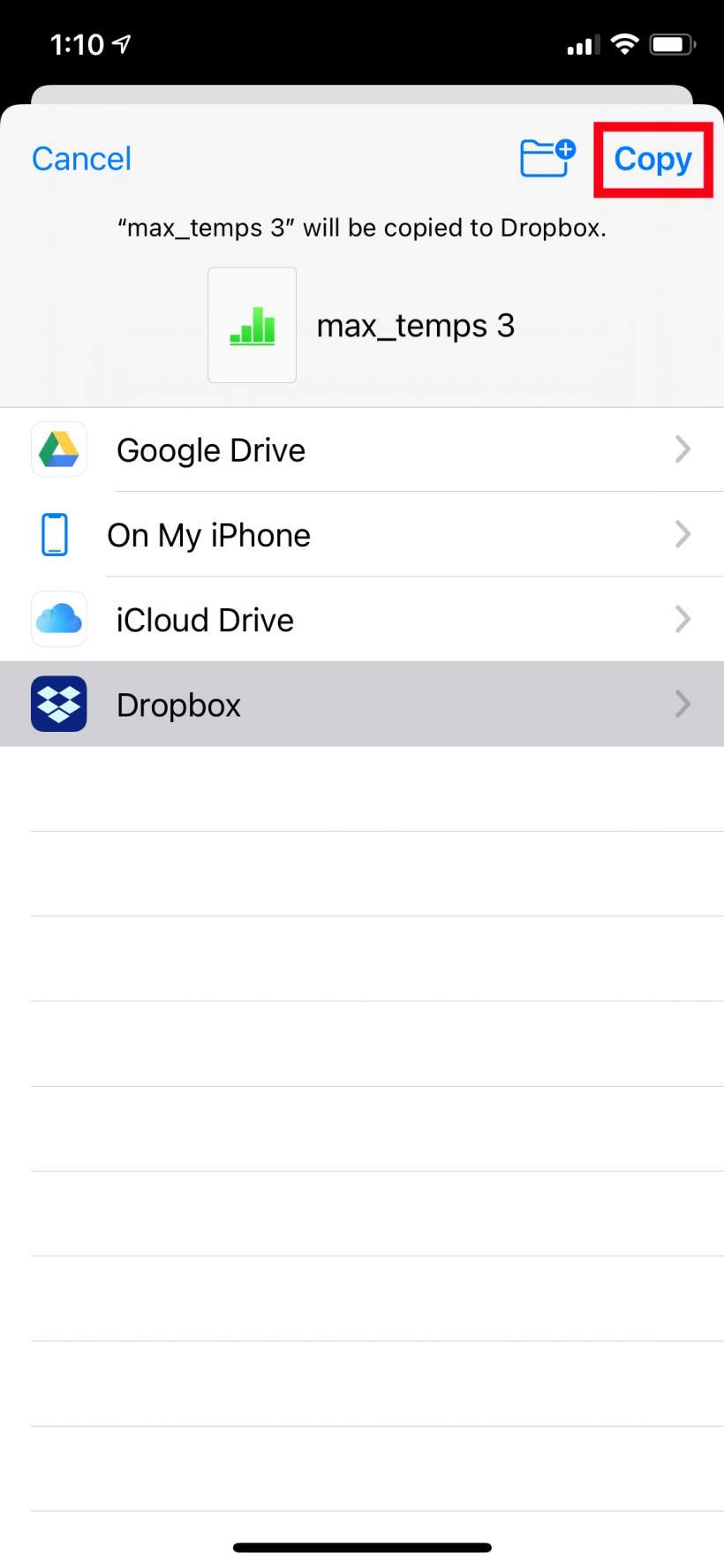 download dropbox file to iphone