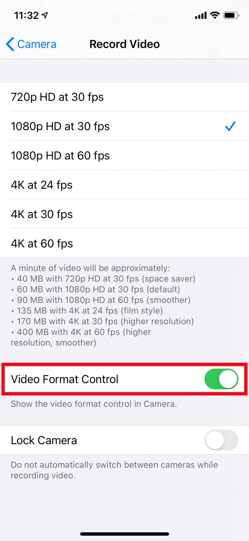 How to change video resolution and frame rate (fps) in iPhone Camera app.