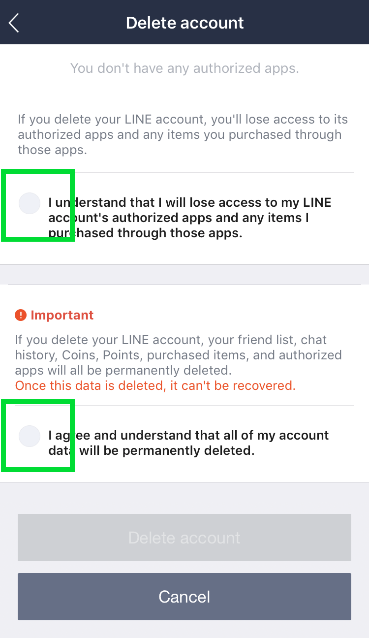 Come posso eliminare permanentemente il mio account di linea?