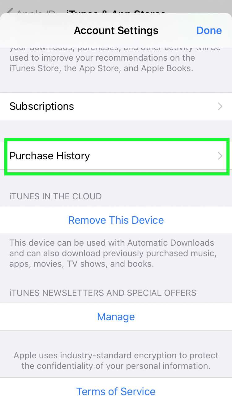 apple id settings purchase history