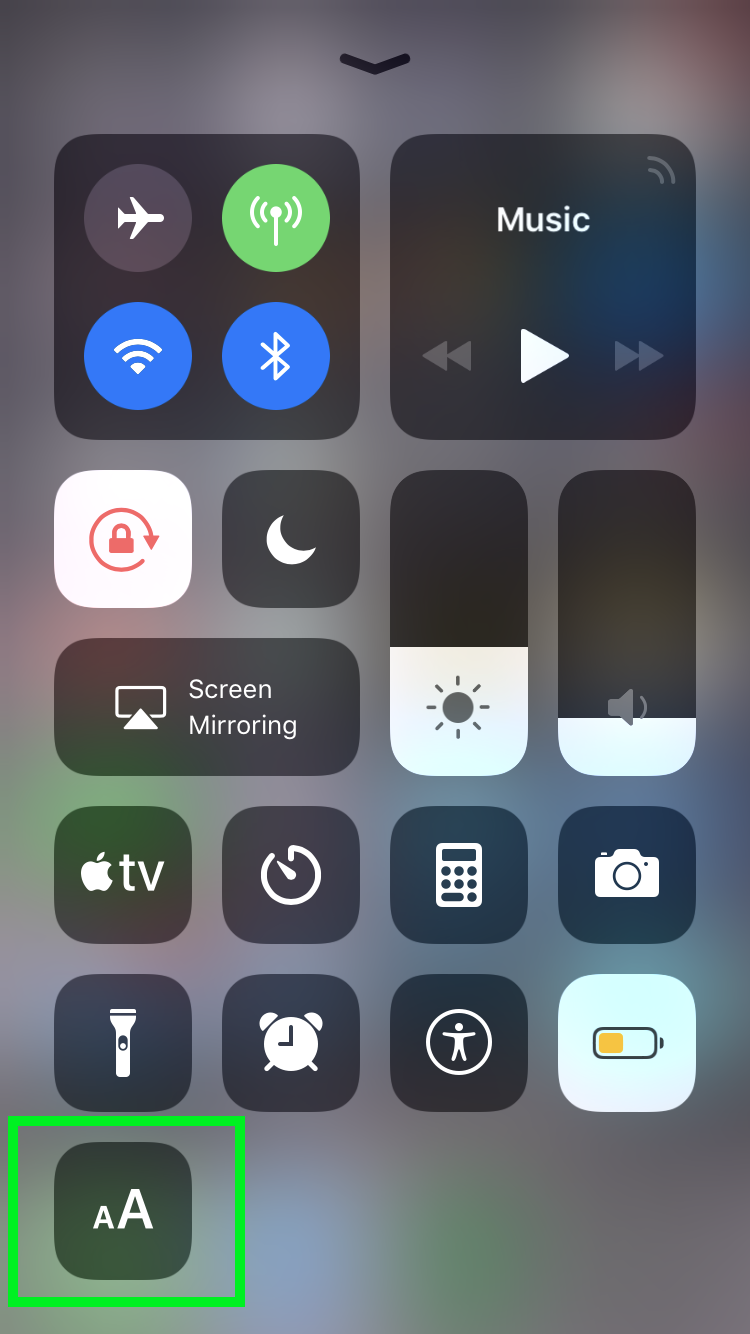 Text Size Control Center iOS