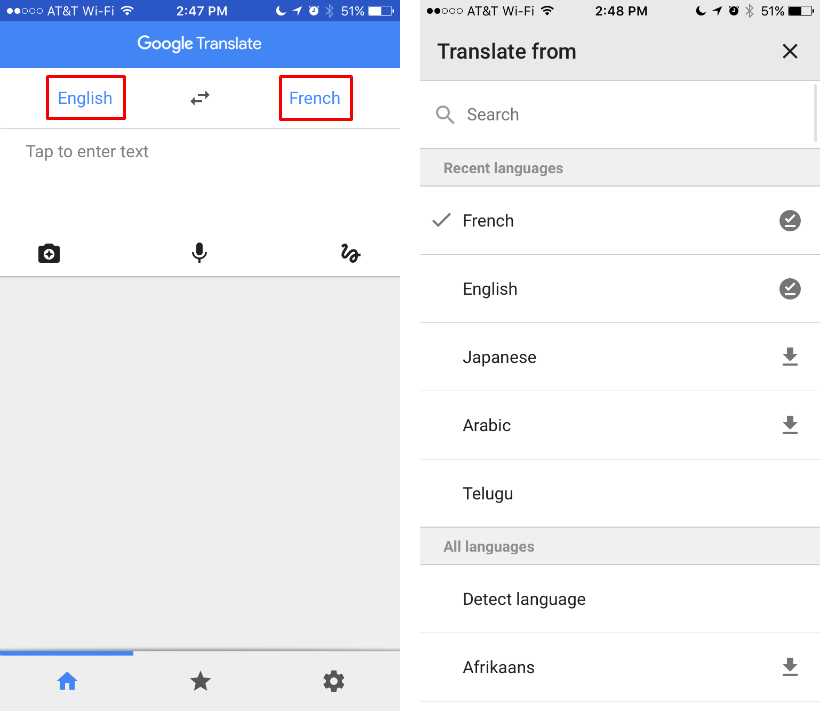 using google translate app from iphone