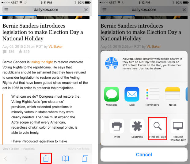 How do you search a web page for words or text with iOS 9? | The ...