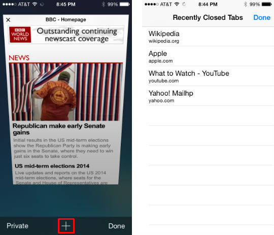 How to open recently closed tabs in Safari